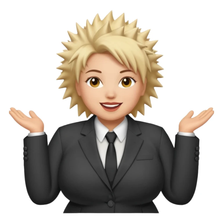 fat spiky haired happy woman with suit sticker
