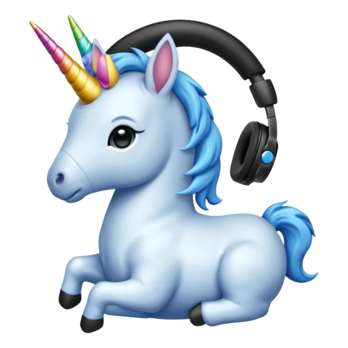 Unicornio bebé azul sentado escuchando música con auriculares negros sticker