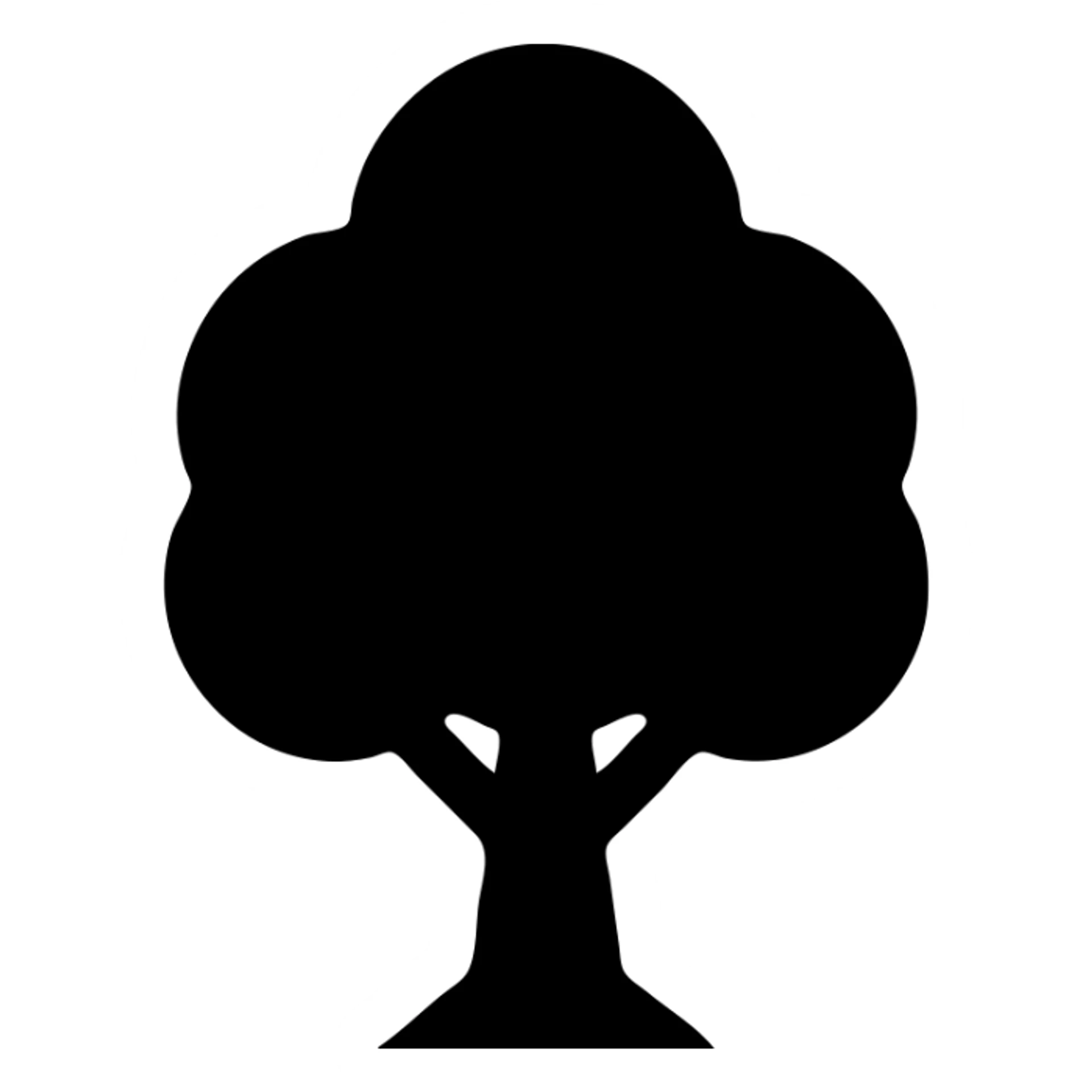 solid black filled icon of a tree, no outline, minimal and bold sticker