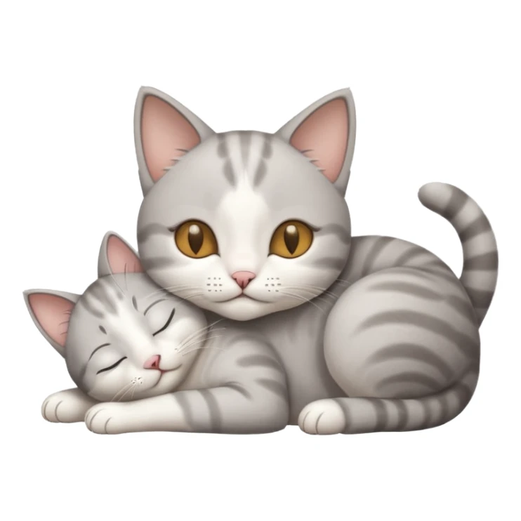 grey and white small cat with its eyes closed lying down with its paw holding up his head sticker