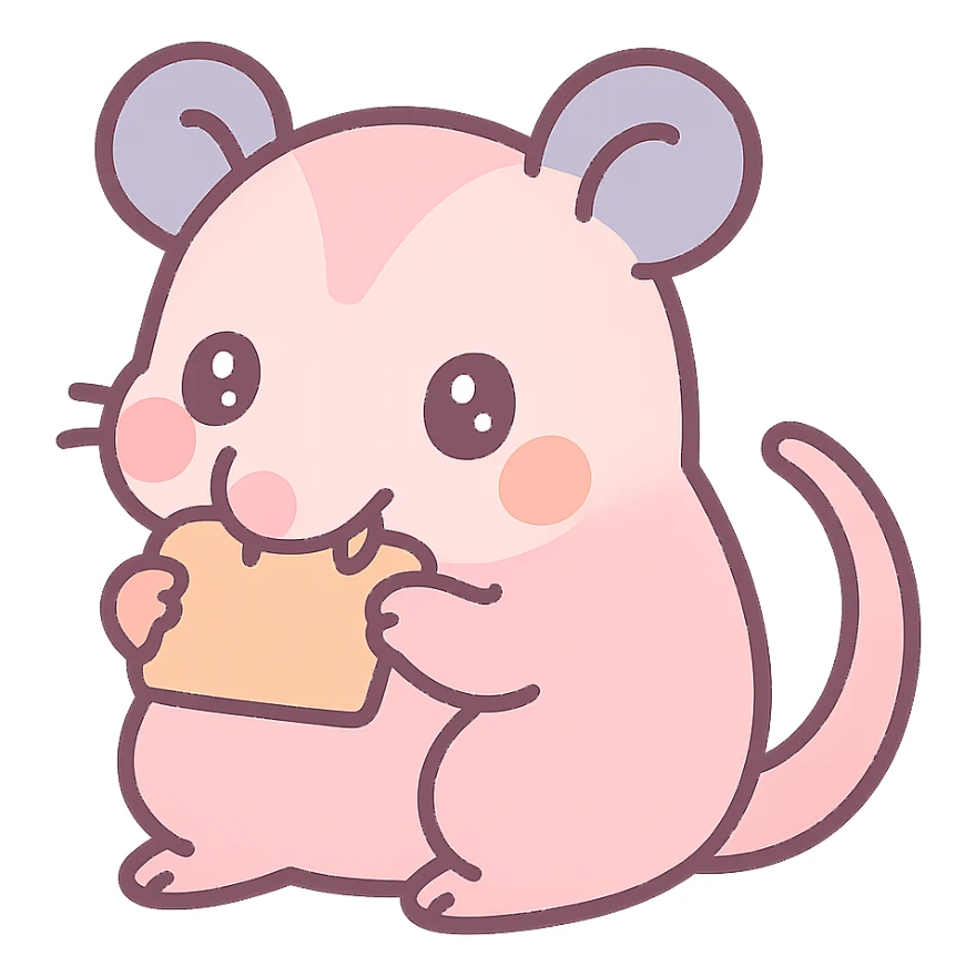 pink possum biting something, kawaii style sticker