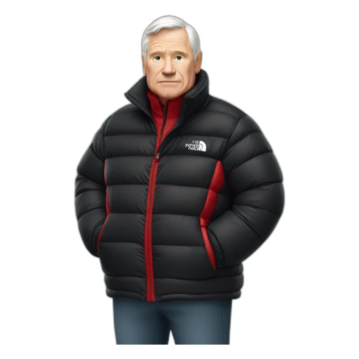 old white man overweight with black and red supreme north face puffy jacket  upper body bust sticker