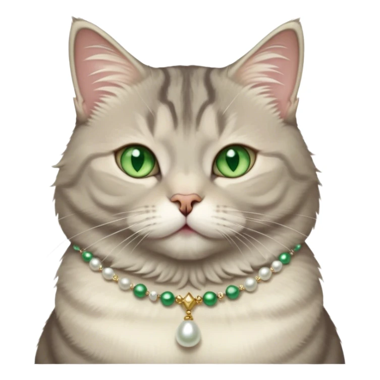 fluffy, slightly chubby, light grey tabby cat with green eyes, white tummy, and a pearl necklace  sticker