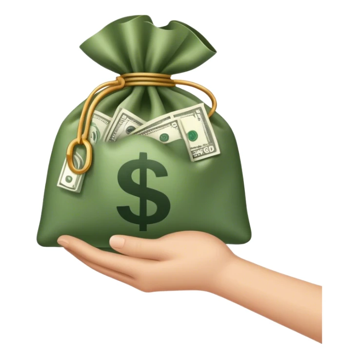 a hand holding a bag of money sticker