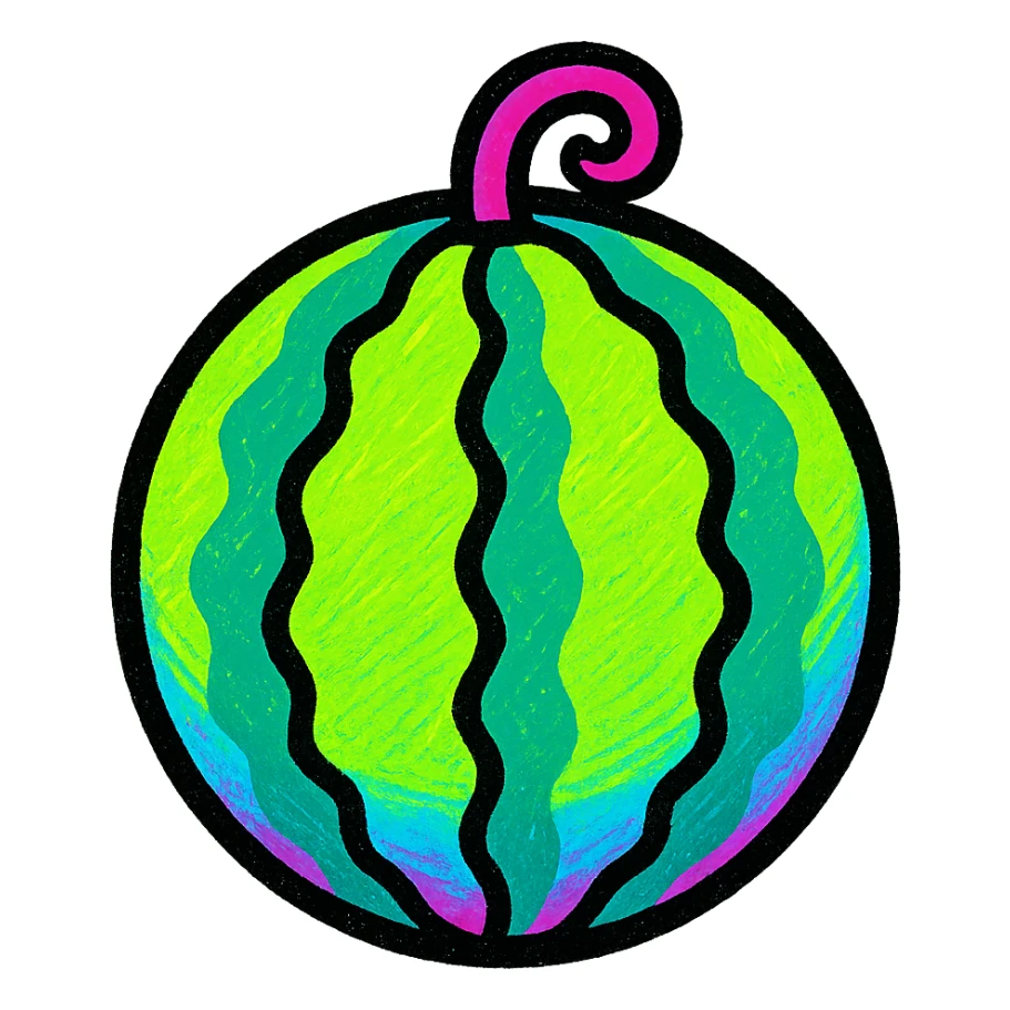 vibrant stylized emoji of a whole watermelon, suitable as a sprite for a 2D fruit ninja game sticker