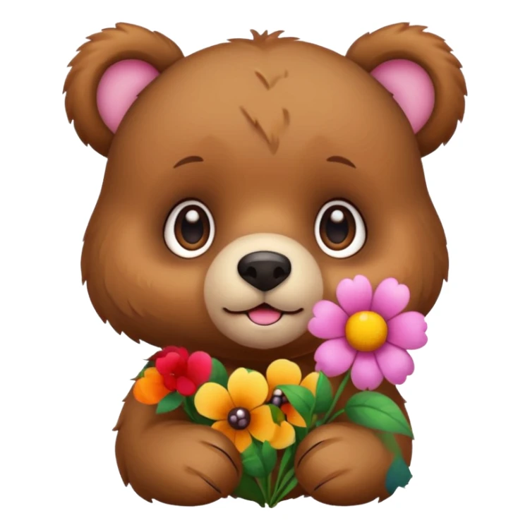 Cute bear with puppy dog eyes holding flowers sticker