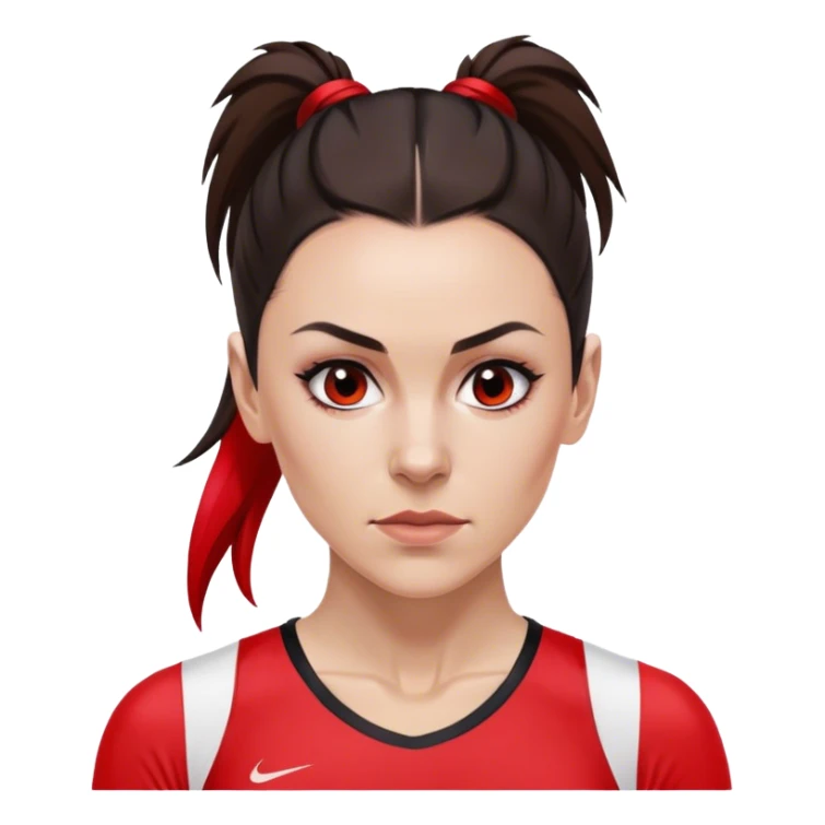Melanie chisholm with a dark brown high ponytail with a red streak through it, wearing athletic attire sticker