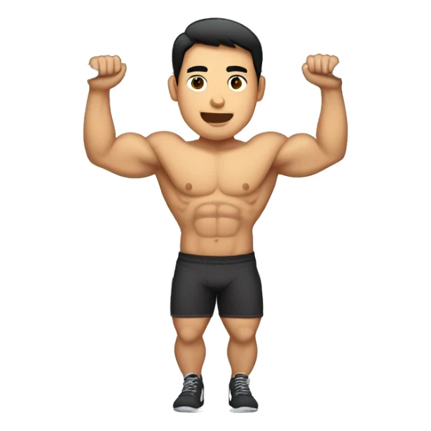 buff gym asian man full body including legs hanging from one hand from a pull up bar sticker