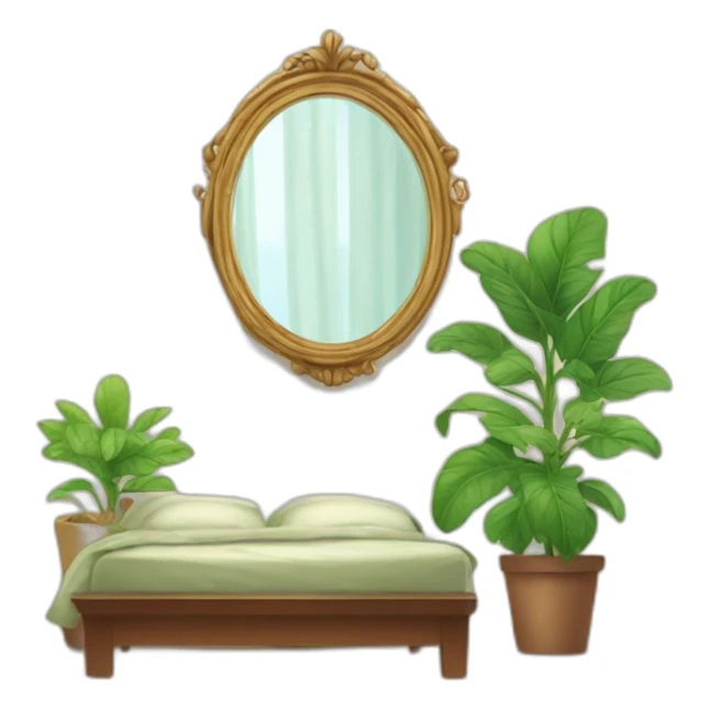 bedroom with an old mirror and a plant sticker