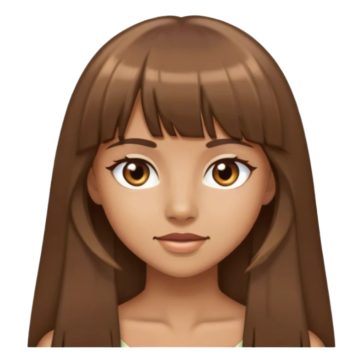 tan girl with long brown hair and bangs and brown eyes sticker