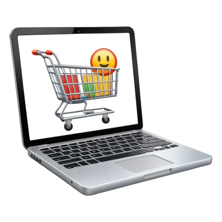 a laptop with a shopping cart on a white screen sticker