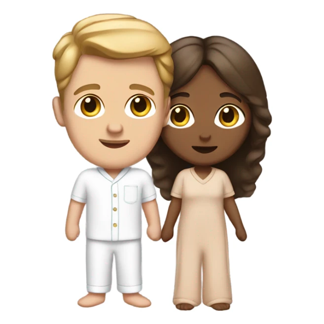 White man and brown-skinned woman in matching pajamas sticker