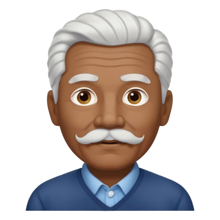 
An elderly man emoji with medium-dark skin tone, full white hair styled in thick, swept-back waves, thick white eyebrows, and a neatly groomed small white mustache. His face is clean-shaven aside from the mustache, giving him a tidy and classic look. sticker