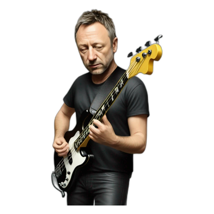 photo realistic Peter Hook from Joy Division, playing black bass guitar, standing, full body front view sticker
