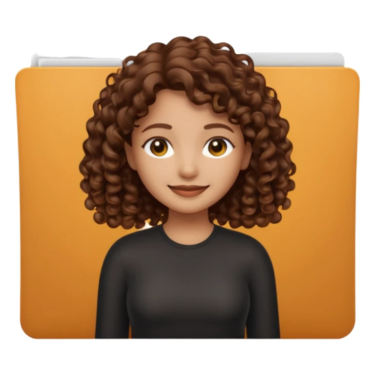 A **simple emoji-style icon** of a **black transparent plastic folder**, sleek and minimal, with **rounded corners**, subtle translucency, soft shading, and a **small illustrated logo of a canela-skinned girl with natural curly hair and a warm smile**, simplified and icon-like.
 sticker