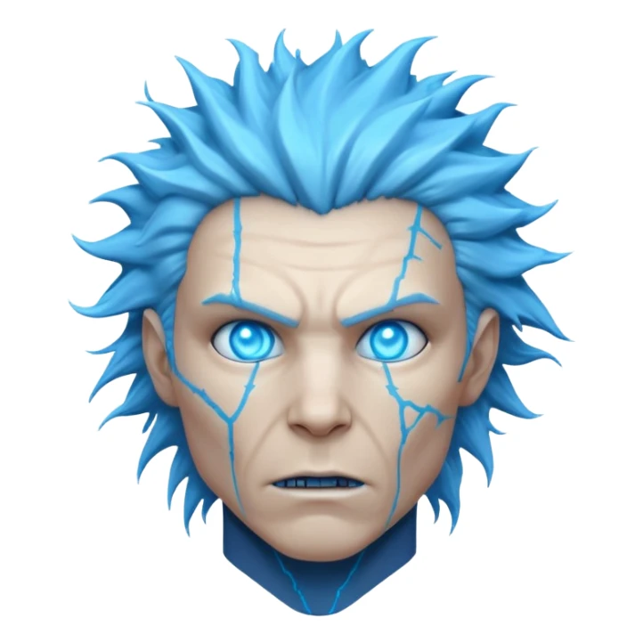 electric lab mutant portrait, head and shoulders only, glowing blue energy cracks on skin, wild hair, intense eyes, sci-fi lab accident vibe, 3D cartoon, mobile game icon style, clean background, no text, no watermark

 sticker