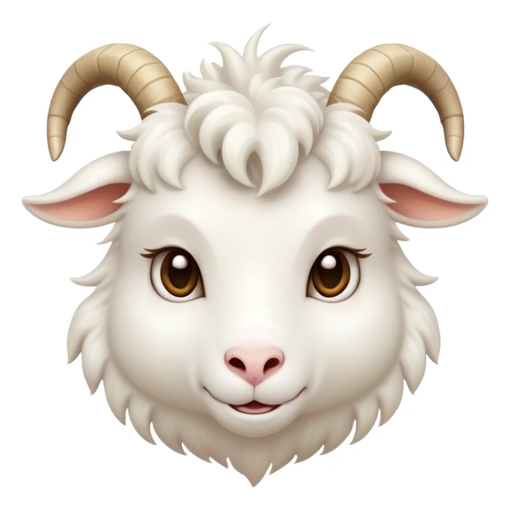 cinematic-cute-white-goat-portrait-emoji,-head-tilted-playfully-and-inquisitively,-featuring-a-fluffy,-immaculate-white-fur-with-charming-curved-horns,-round,-sparkling-eyes-filled-with-gentle-curiosity,-simplified-yet-irresistibly-adorable sticker