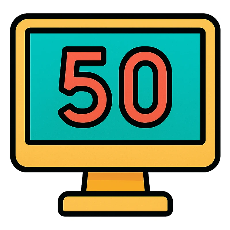 simple computer screen with the number 50 in the center sticker