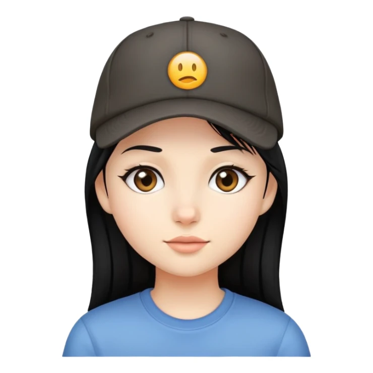 girl with black straight hair and a cap sticker