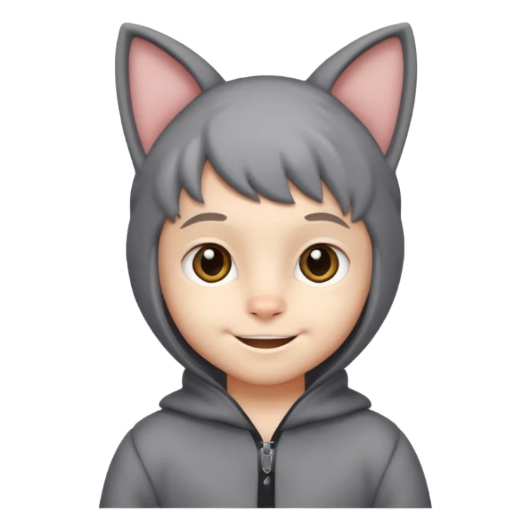 little kid Boy in gray cat suit with tail and ears sticker
