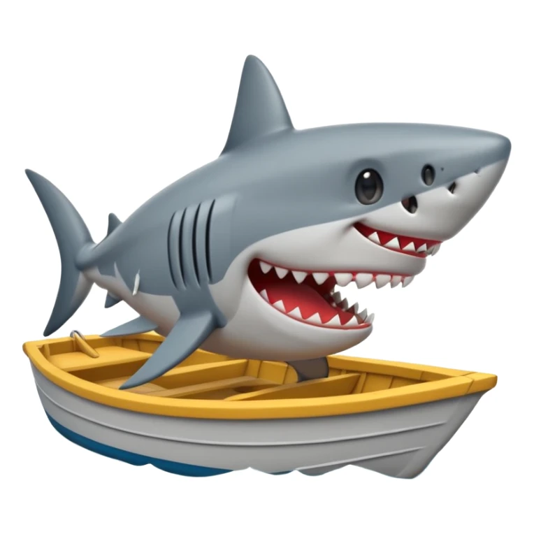 shark with its mouth on a boat, emoji style sticker