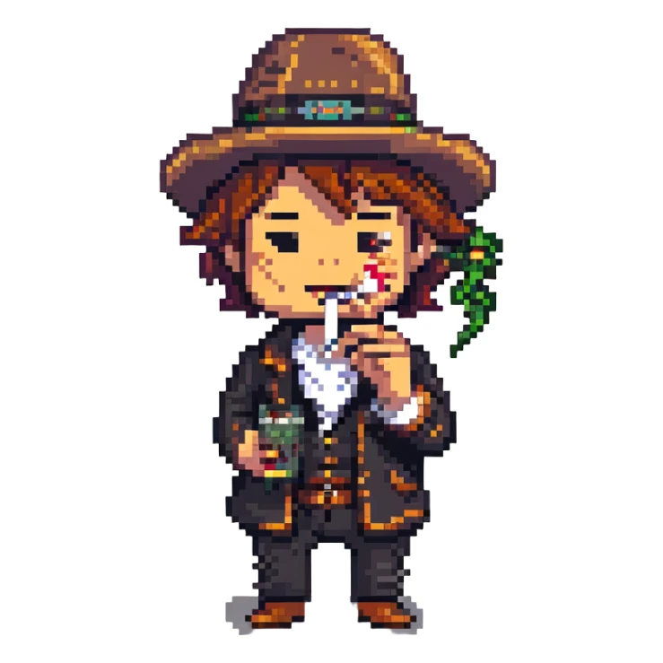 pixel art of a quirky character 'tralalero tralala' smoking a joint sticker