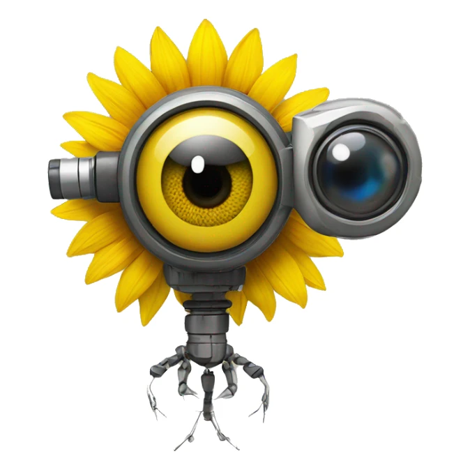 a human with one eye as sunflower and other as a robo eye sensor  sticker