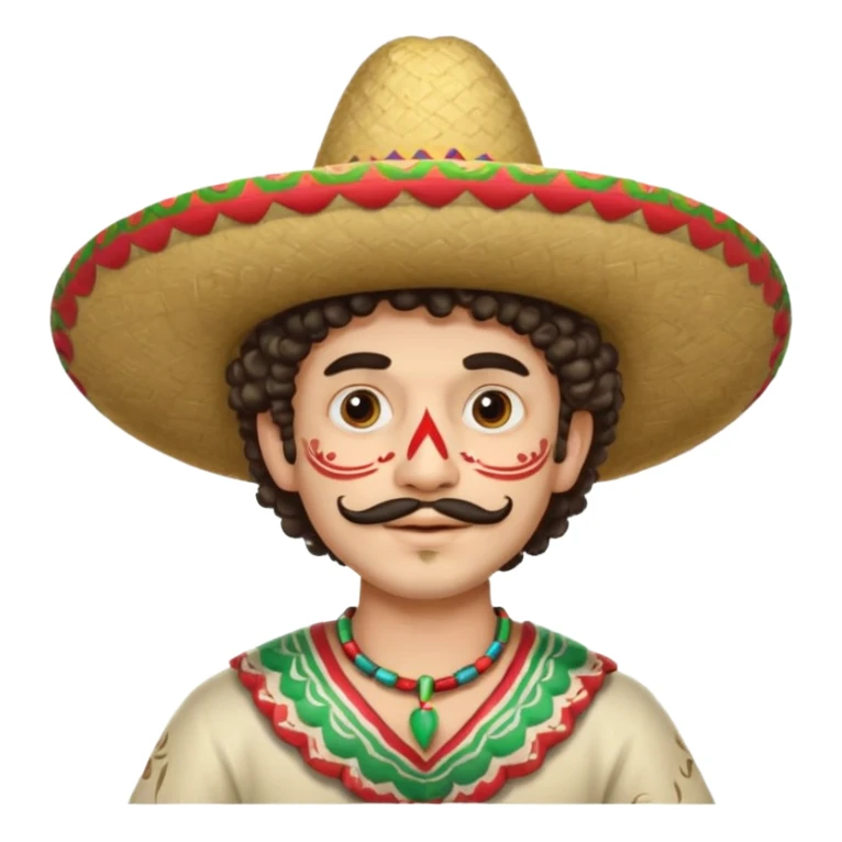 painted face mexican theme, curly hair, male, white sticker