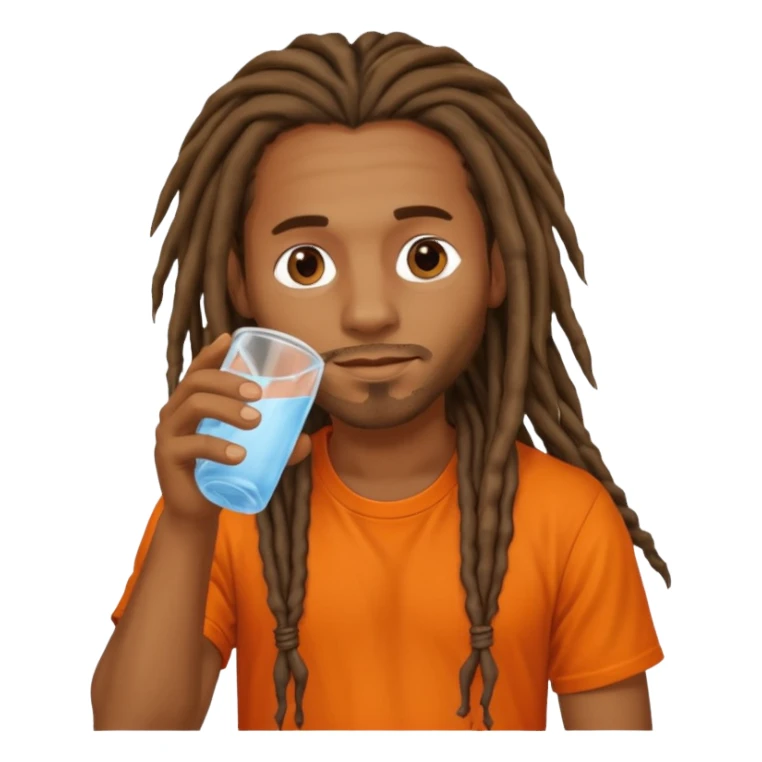 Brownskin man with long dreadlocks orange shirt drinking water sticker