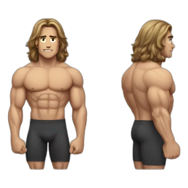 muscle men with middle long hair sticker