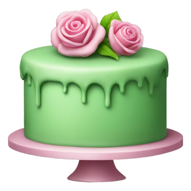 Green, round, cake. With small pink rose ontop sticker