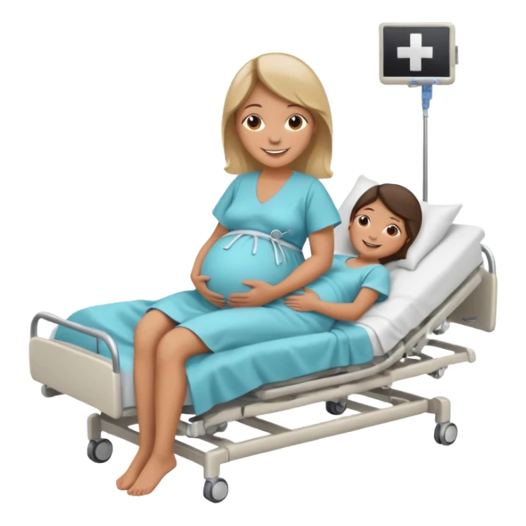 Pregnant woman in hospital bed with legs elevated  sticker