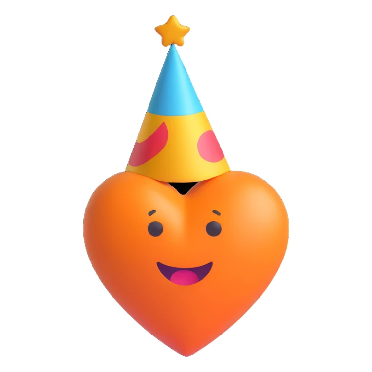 orange heart with a party hat, emoji style sticker