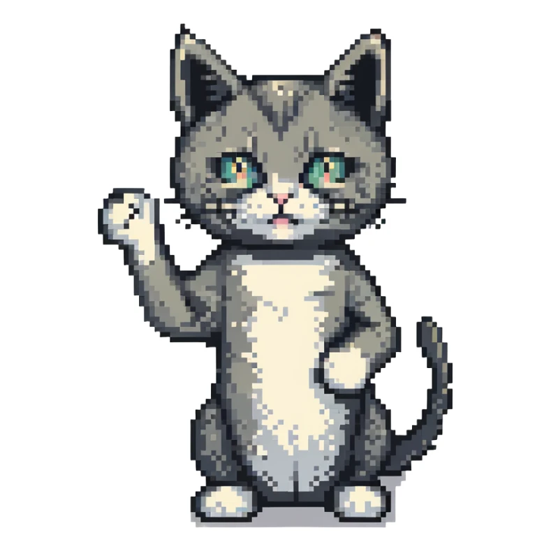 cat with a thumbs up, icon, stippled shading, retro 16-bit style sticker