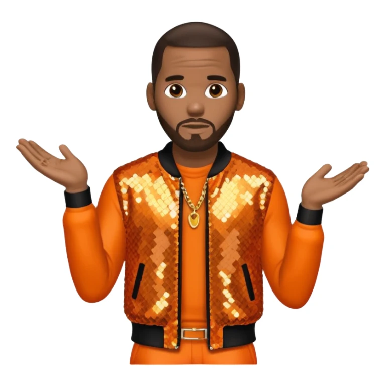 R. Kelly with dark brown hair, orange sequin outfit sticker
