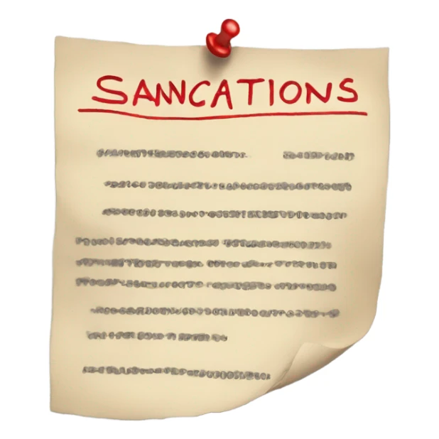a piece of paper with a red inscription sanctions sticker