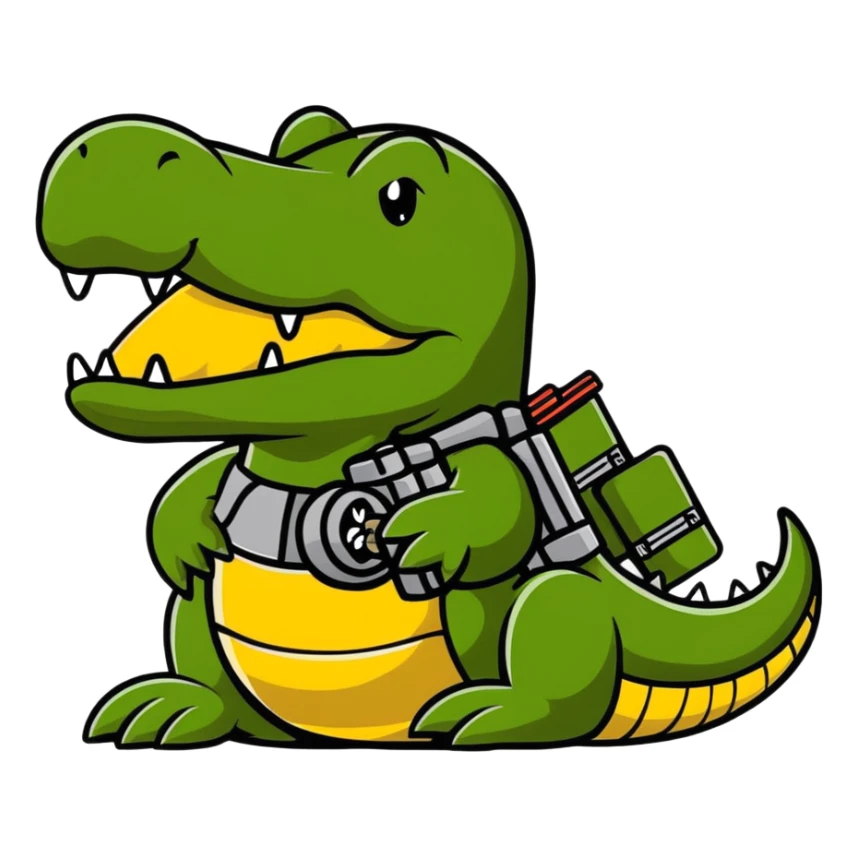 Battle crocodile with bombs, military alligator sticker