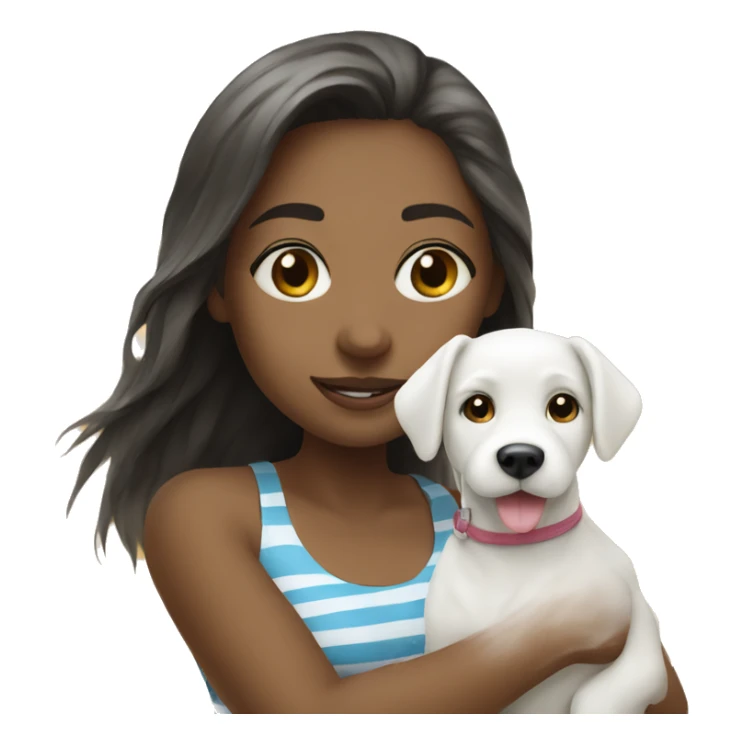 girl with white dog on beach sticker