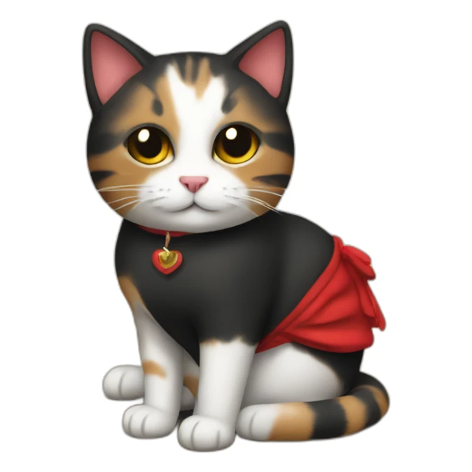 Cat with red and black dress sitting on the floor sticker