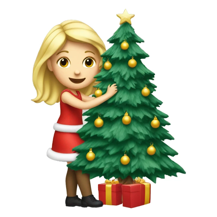 Blond Girl decorating a Christmas tree sticker