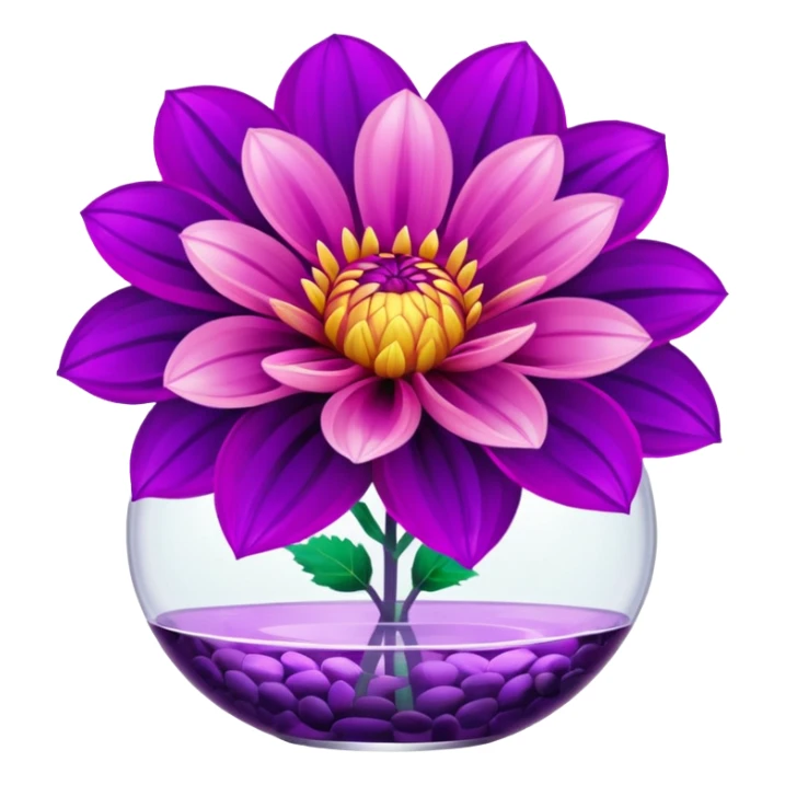 big realistic dahlia flowers in a clear vase with clear water sticker
