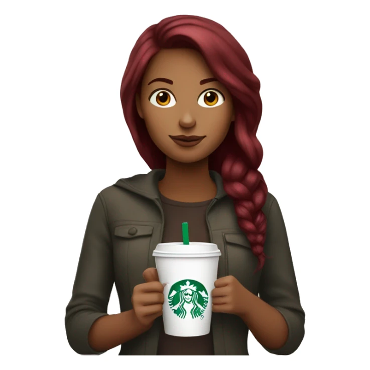 Burgundy haired girl, drinking Starbucks sticker
