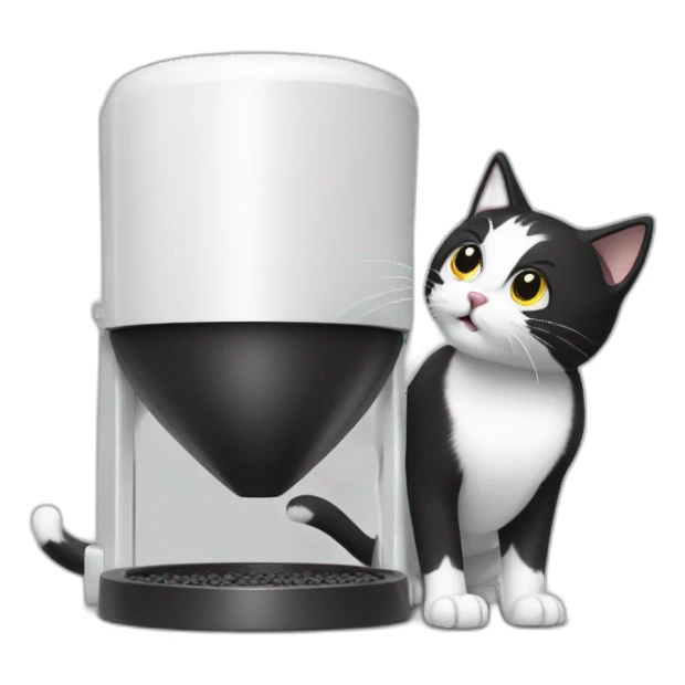 A black and white cat fighting with a pet feeder white machine sticker