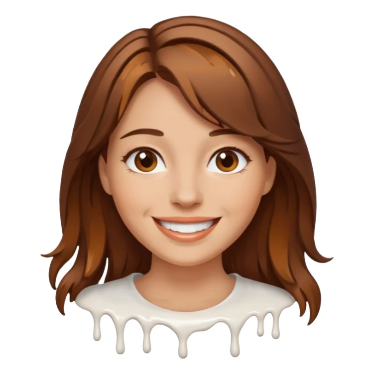Brown Hair Woman , white paint , drip, face, happy sticker