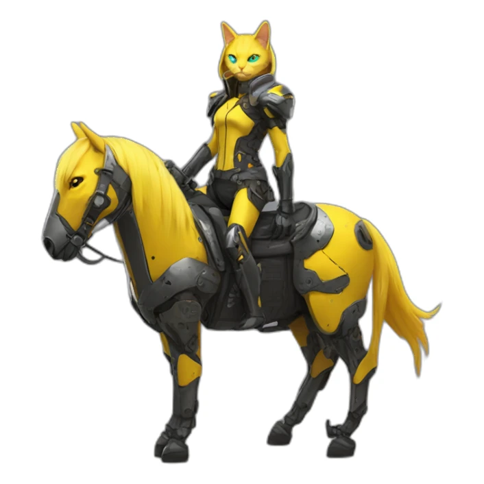 a yellow cat knight on a cyberpunk mech horse，full body sticker
