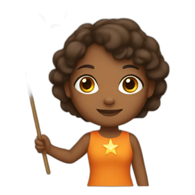 brown girl holding a orange star wand sticker
