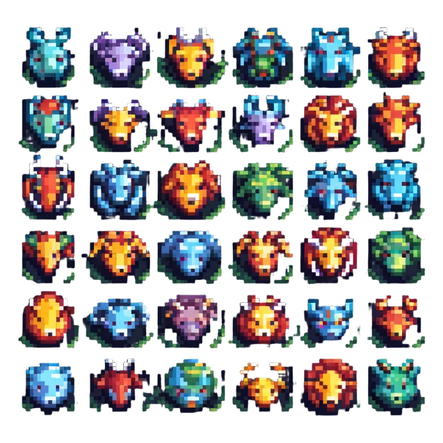 zodiac sign icons, pixel art style, retro 8-bit look sticker