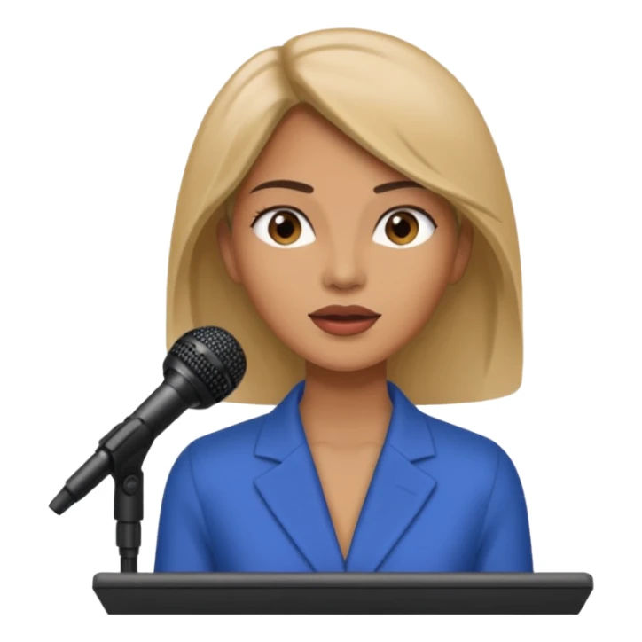 A woman speaks into a microphone, and there is a prompter screen in front of him. sticker