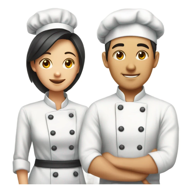 a female chef and a male chef， both asian sticker
