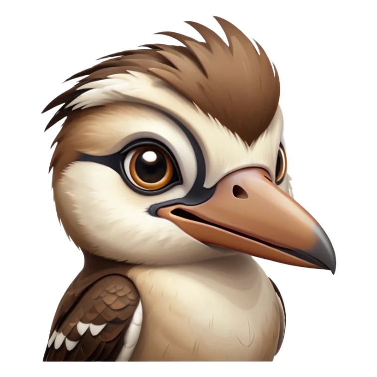cinematic-cute-kookaburra-portrait-emoji,-head-tilted-playfully-and-inquisitively,-featuring-a-glossy-brown-plumage-with-subtle-cream-accents-and-a-perky,-expressive-beak,-round,-sparkling-large-eyes-filled-with-curious-mirth,-simplified-ye copy 2 sticker